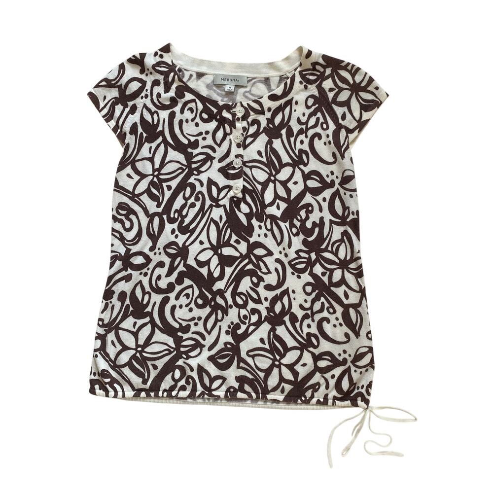Merona Knit Blouse, Floral Pattern, Women's Medium, 71% Cotton